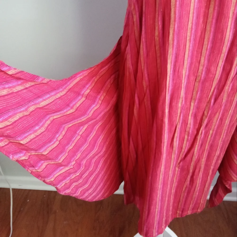 New Anthropologie Drew Red Striped Linen Blend Sleeveless Faux Wrap Dress Medium - Picture 4 of 10